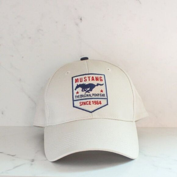 Ford Mustang 40th Anniversary Ford Collection Baseball Hat Beige Blue Red Logo - Picture 1 of 6